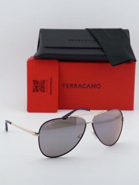 Salvatore Ferragamo SF131S 736 Aviator Sunglasses - Gold & Black / Purple